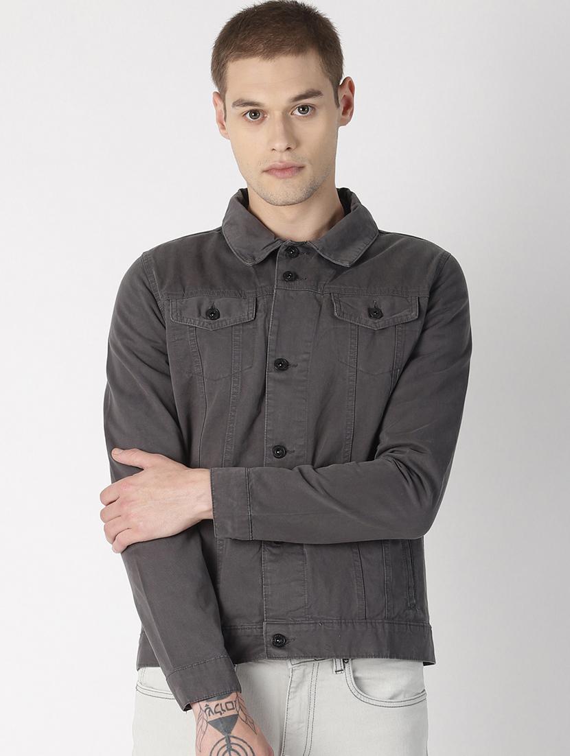 grey solid denim jacket - 16862223 - Zoom Image - 1