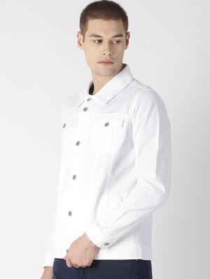 white solid denim jacket - 16862226 - Standard Image - 2