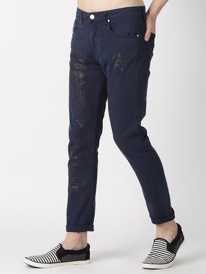 navy blue printed denim jeans - 16862303 - Standard Image - 2