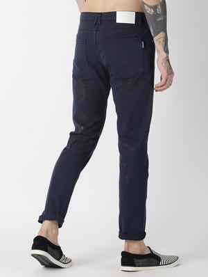 navy blue printed denim jeans - 16862303 - Standard Image - 3