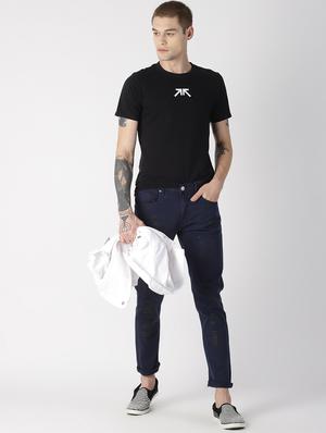 navy blue printed denim jeans - 16862303 - Standard Image - 4
