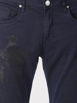 navy blue printed denim jeans - 16862303 - Standard Image - 5