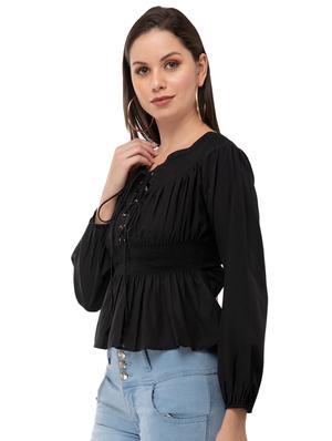 lace up smocked top - 16862579 - Standard Image - 2