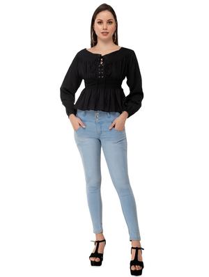 lace up smocked top - 16862579 - Standard Image - 4