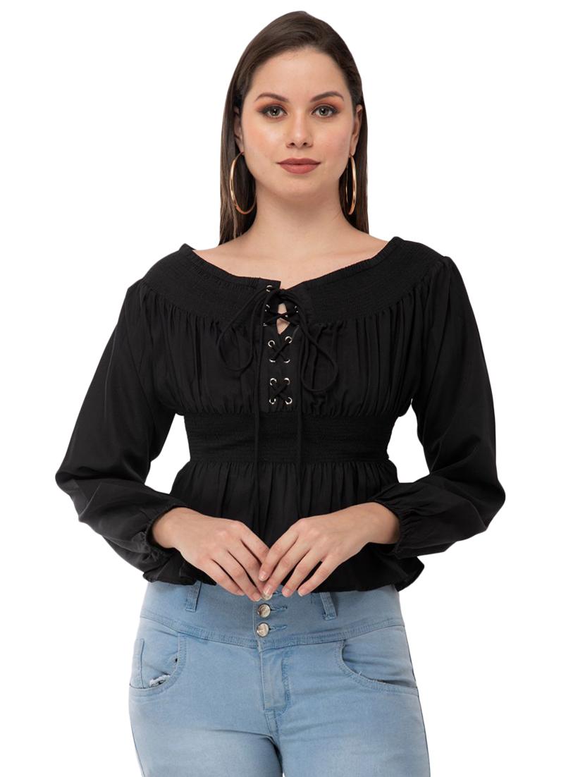 lace up smocked top - 16862579 - Zoom Image - 1