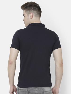 navy blue solid collared t-shirt - 16863895 - Standard Image - 3