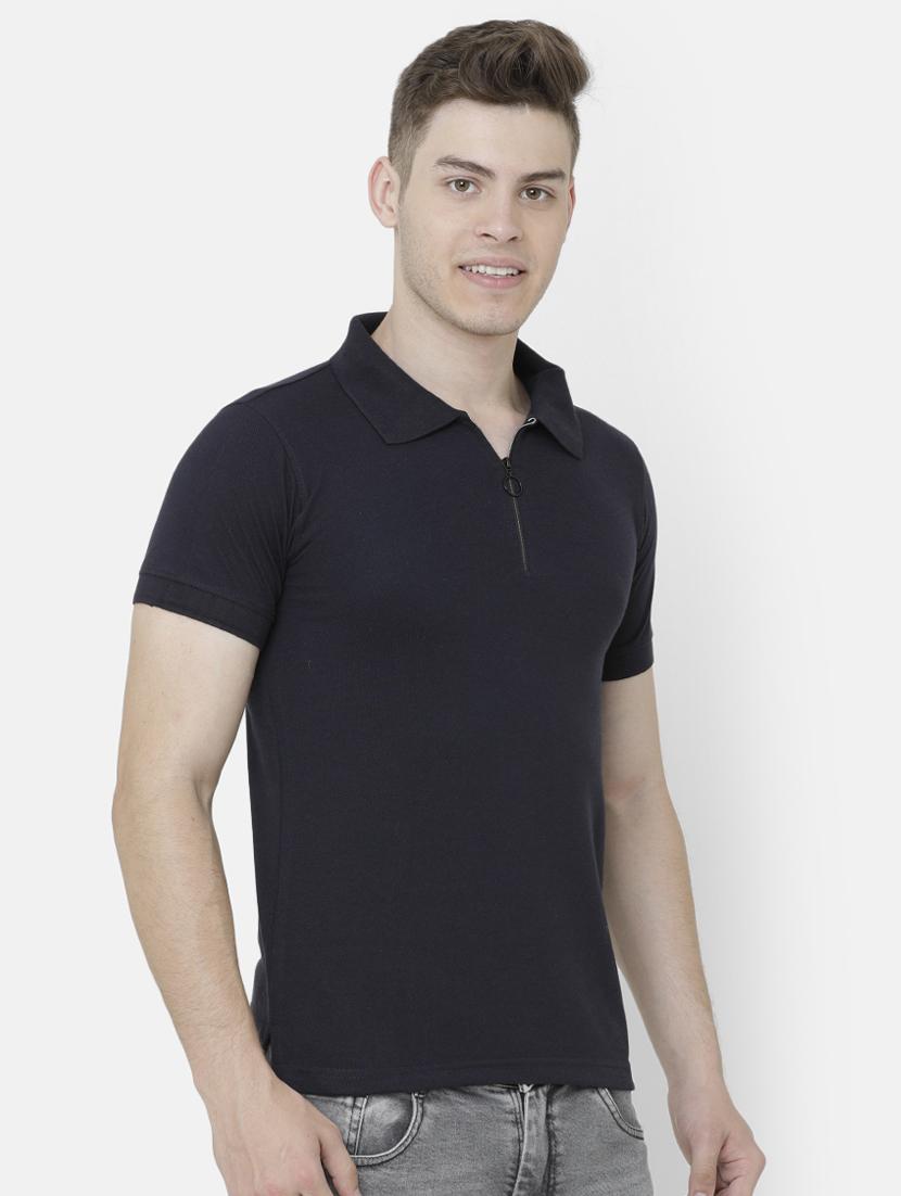 navy blue solid collared t-shirt - 16863895 - Zoom Image - 2