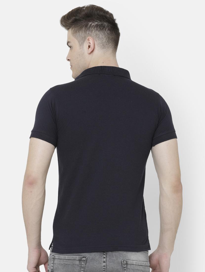 navy blue solid collared t-shirt - 16863895 - Zoom Image - 3