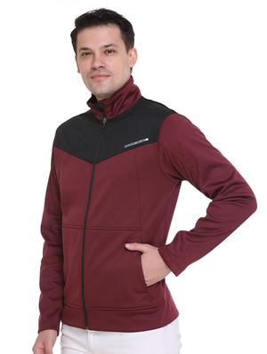 maroon color block casual jacket - 16864567 - Standard Image - 2
