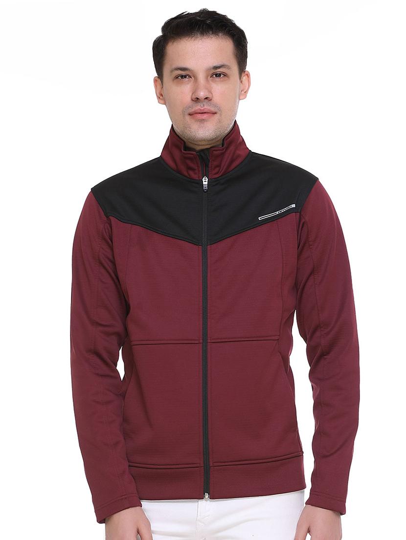 maroon color block casual jacket - 16864567 - Zoom Image - 1