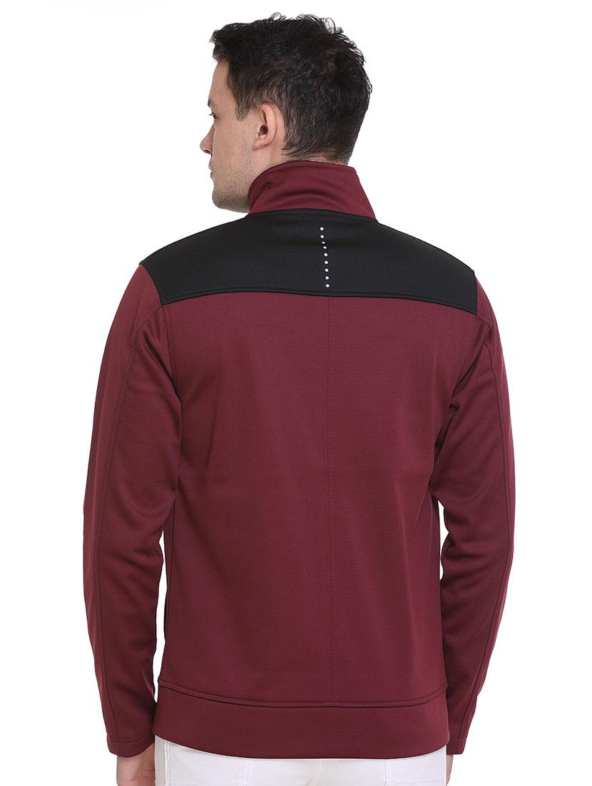 maroon color block casual jacket - 16864567 - Zoom Image - 3