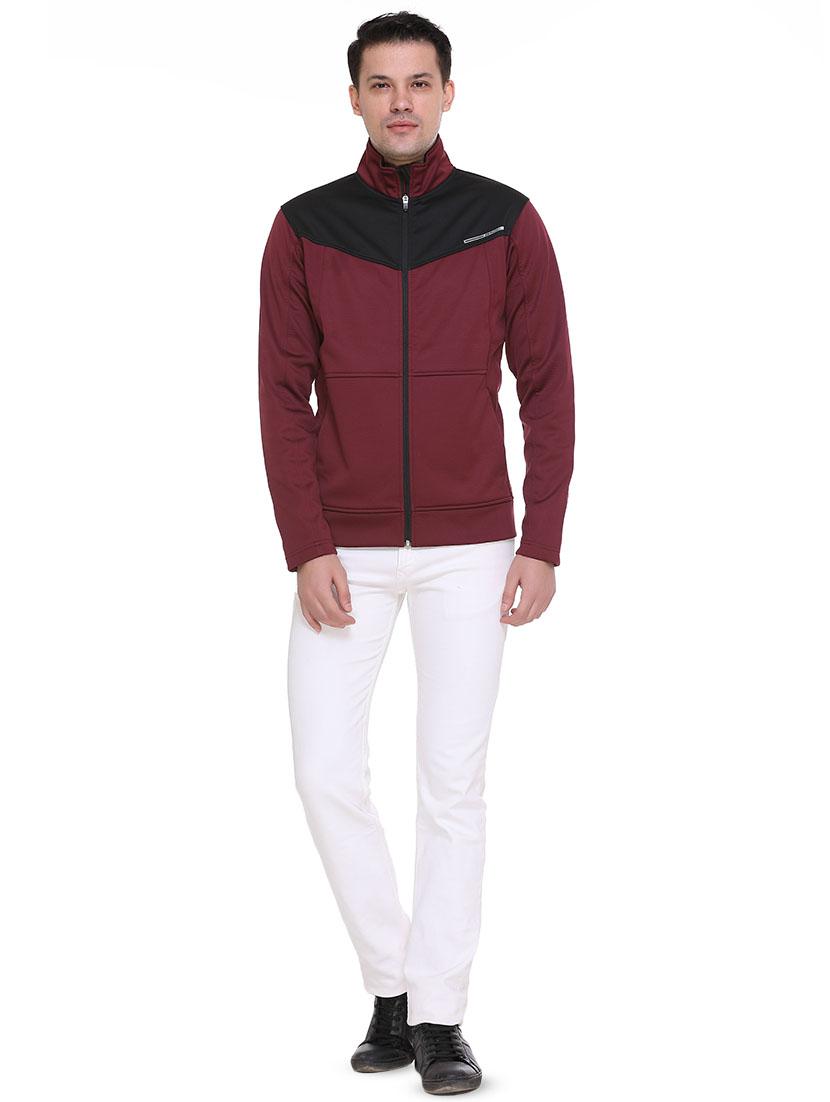 maroon color block casual jacket - 16864567 - Zoom Image - 4