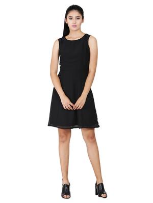 round neck solid a-line dress - 16865618 - Standard Image - 3