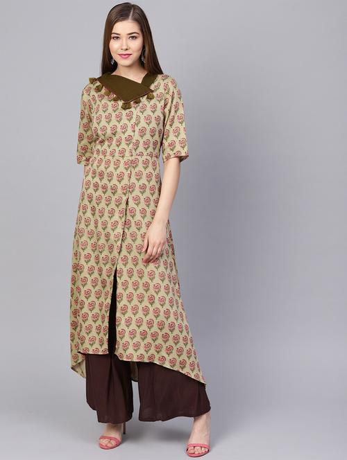 asymmetric neck kurta with tassles - 16866085 - Very Small Image - 1