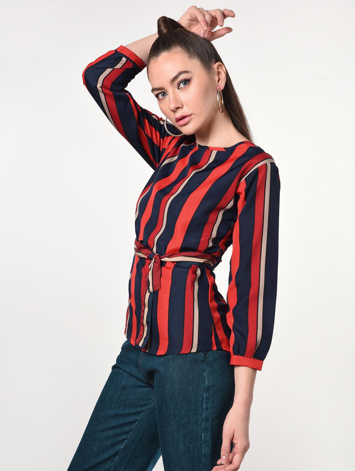 tie front striped top - 16866549 - Zoom Image - 3