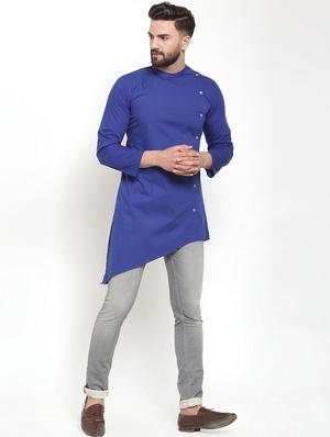 blue solid asymmetric kurta - 16866970 - Standard Image - 4