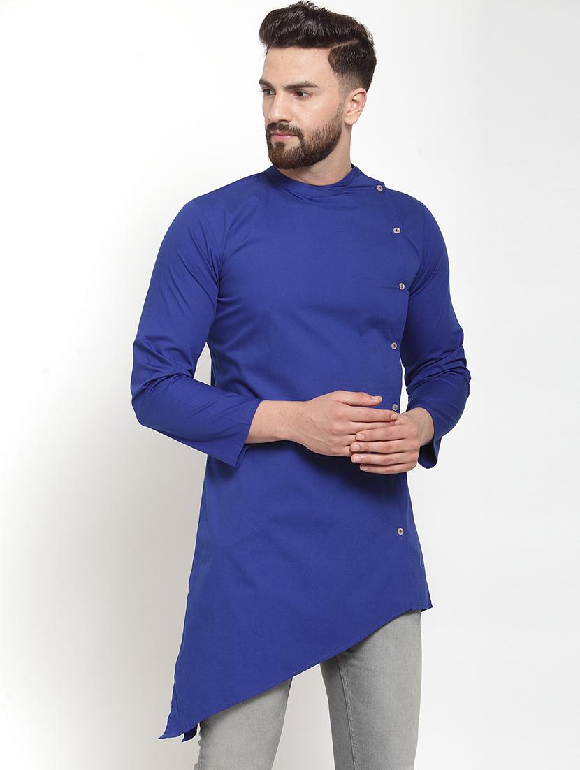 blue solid asymmetric kurta - 16866970 - Zoom Image - 2
