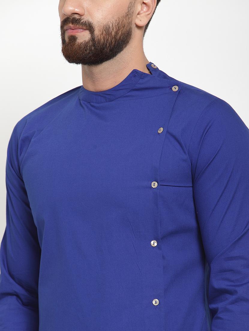 blue solid asymmetric kurta - 16866970 - Zoom Image - 5