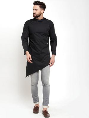 black solid asymmetric kurta - 16866972 - Standard Image - 4