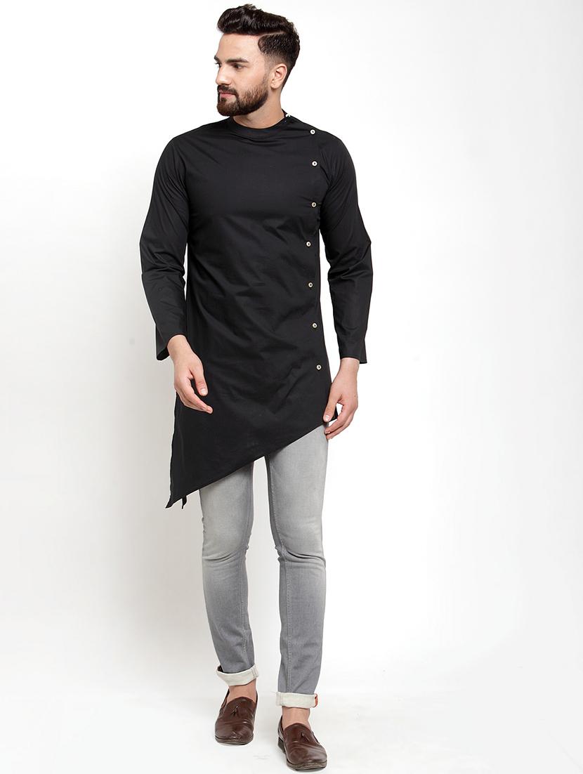black solid asymmetric kurta - 16866972 - Zoom Image - 4
