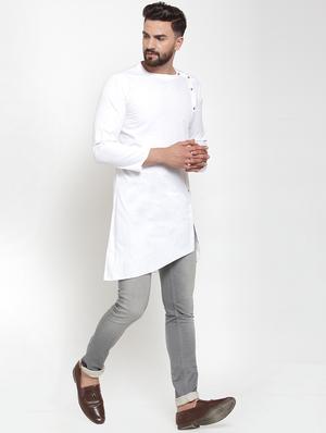 white solid asymmetric kurta - 16866973 - Standard Image - 4