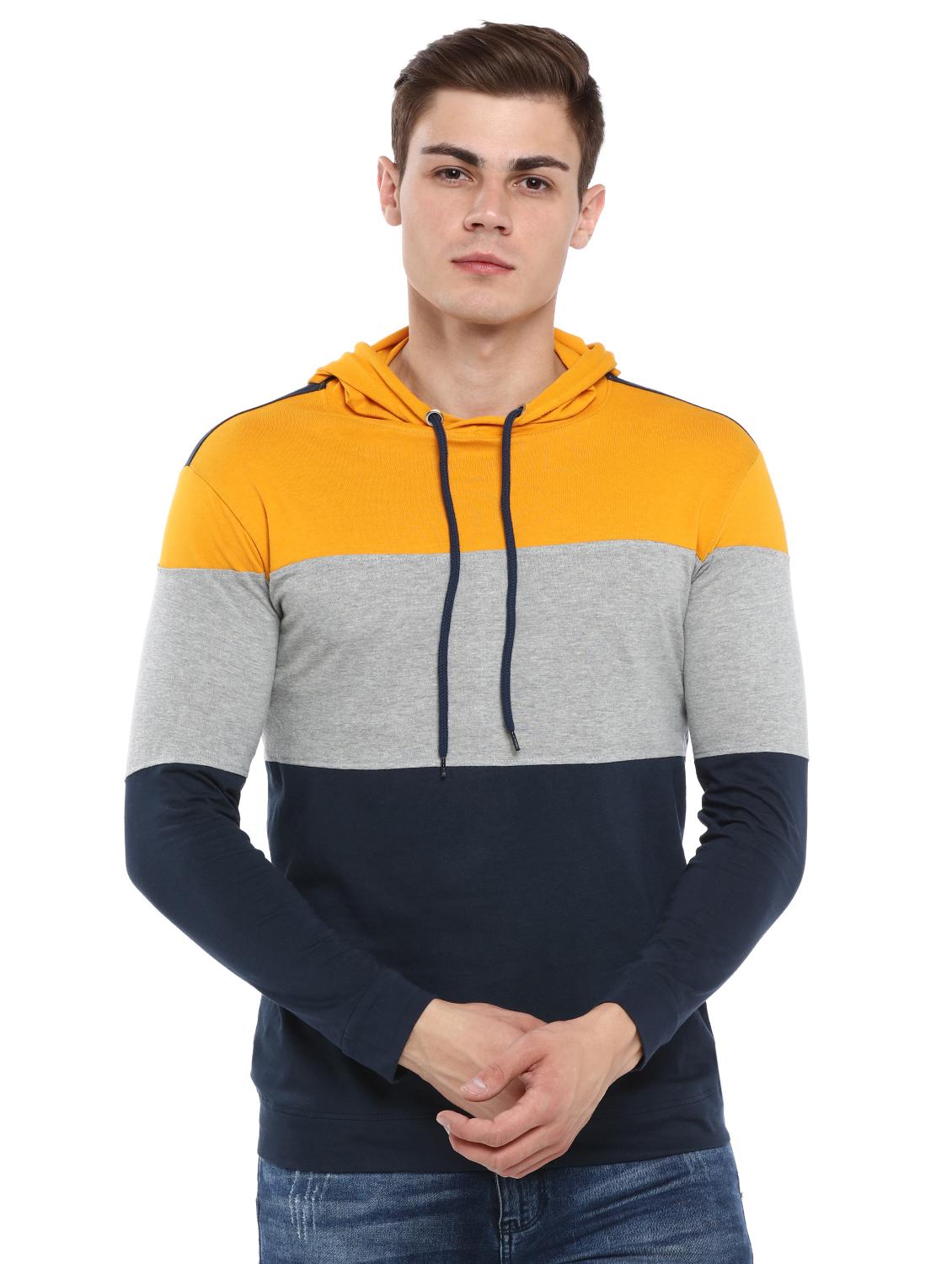 navy blue color block hooded t-shirt - 16867190 - Zoom Image - 1