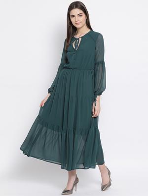 tie up neck solid maxi dress - 16868301 - Standard Image - 2