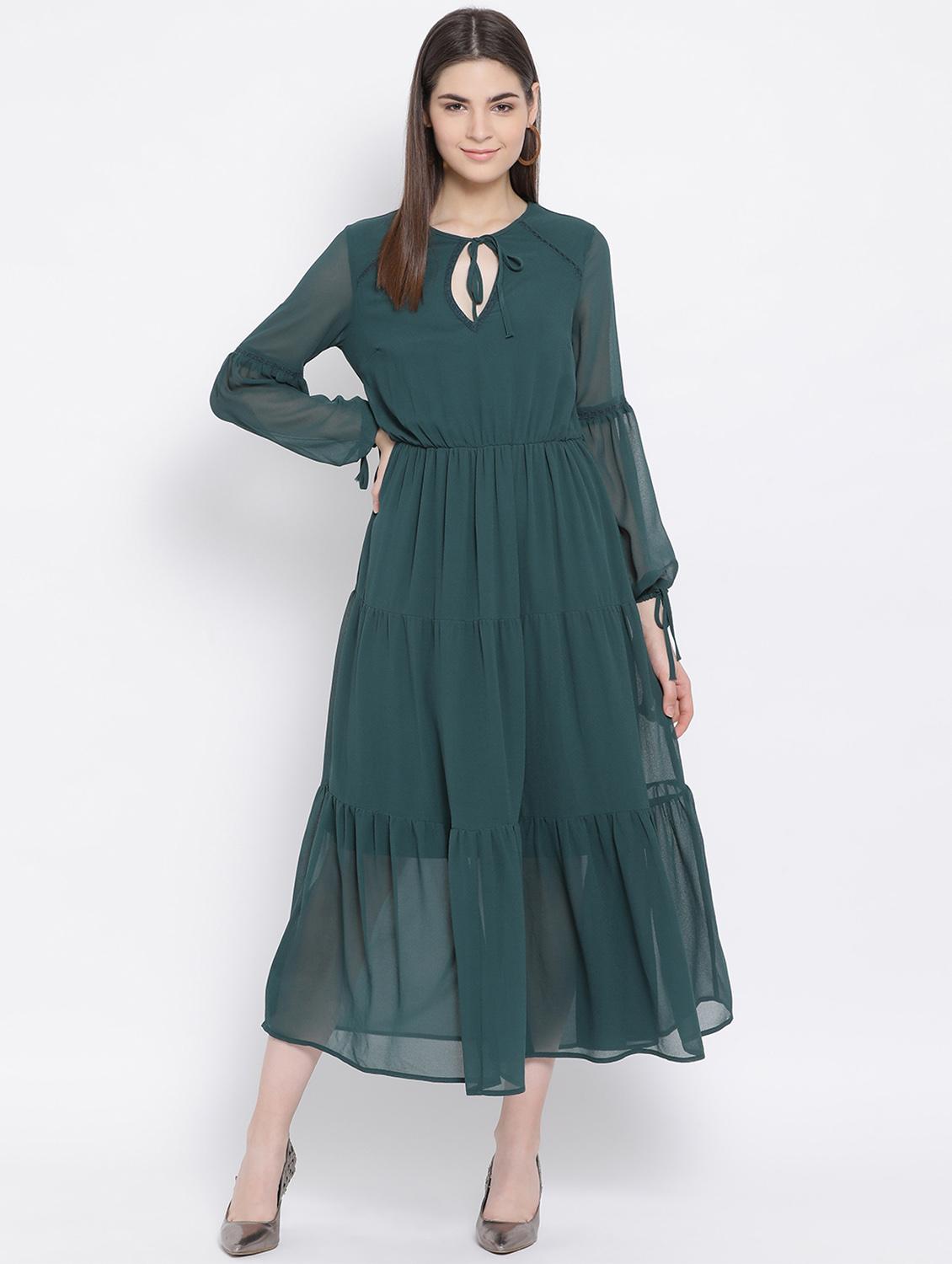 tie up neck solid maxi dress - 16868301 - Zoom Image - 1
