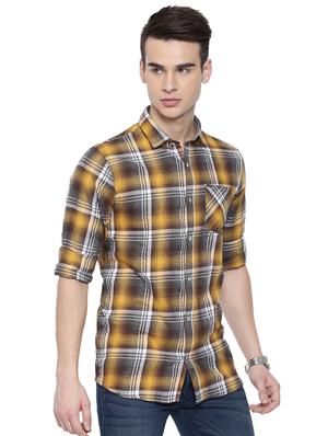 yellow checkered casual shirt - 16868794 - Standard Image - 2