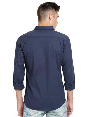navy blue solid casual shirt - 16868918 - Standard Image - 3