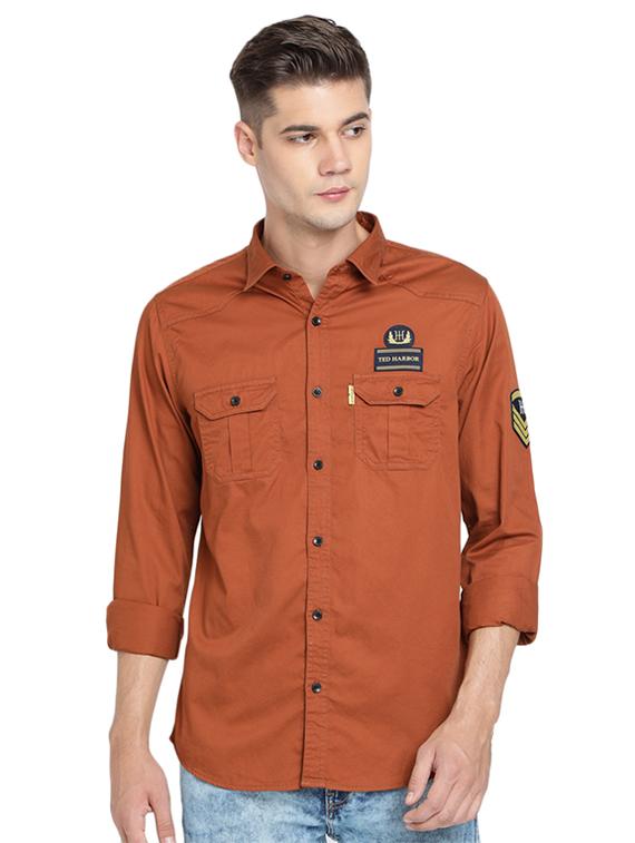 brown solid casual shirt - 16868968 - Zoom Image - 1