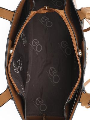 brown leatherette (pu) combo handbag - 16869237 - Standard Image - 3