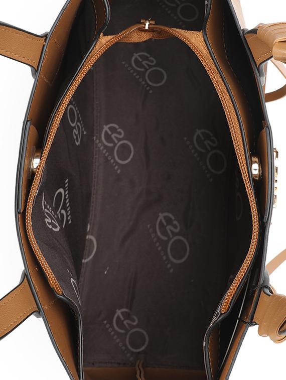 brown leatherette (pu) combo handbag - 16869237 - Zoom Image - 3