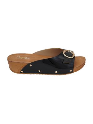 black leatherette slip on wedges - 16869466 - Standard Image - 2