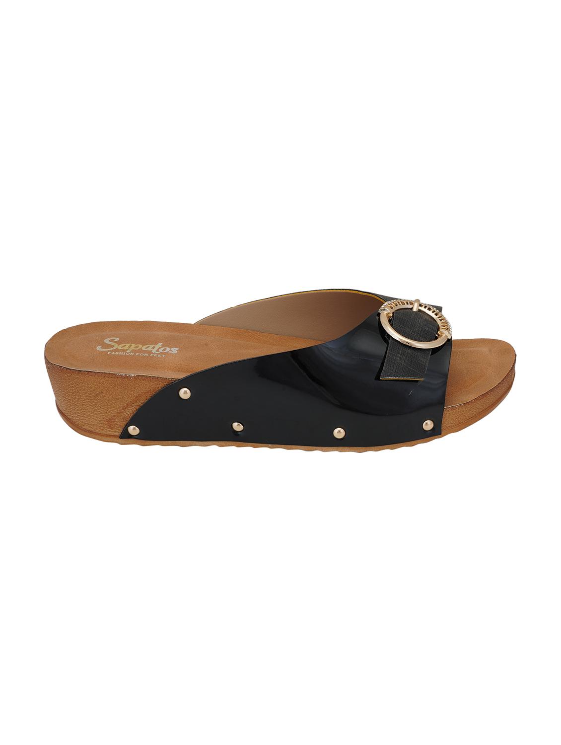 black leatherette slip on wedges - 16869466 - Zoom Image - 2