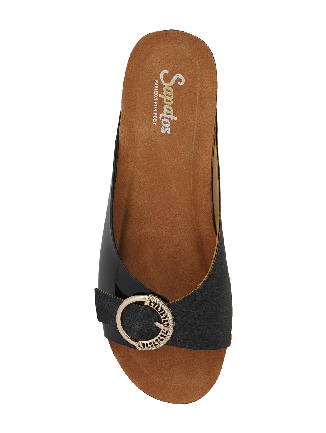black leatherette slip on wedges - 16869466 - Zoom Image - 4