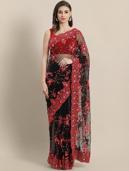 embroidered bordered saree with blouse - 16869506 - Standard Image - 1