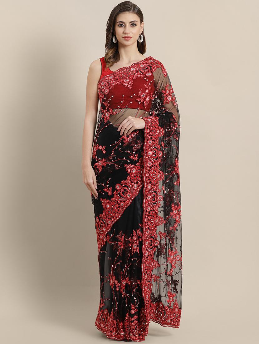 embroidered bordered saree with blouse - 16869506 - Zoom Image - 1