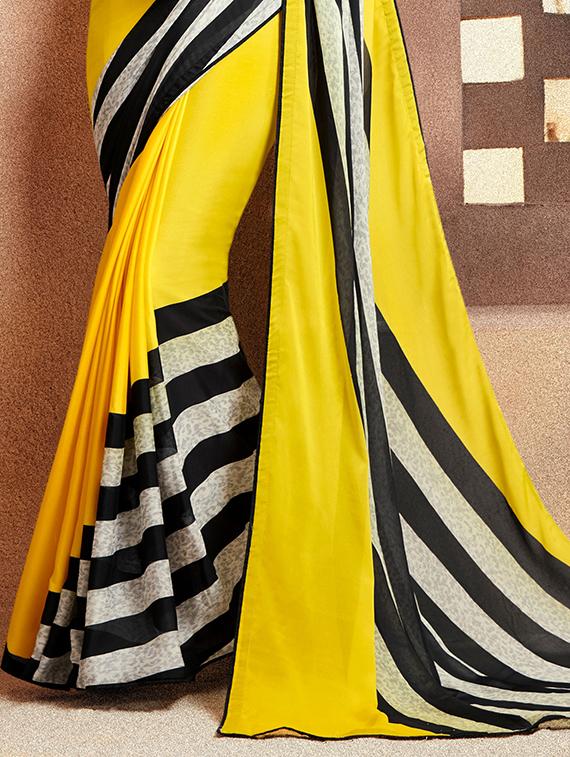 striped printed saree with blouse - 16870116 - Zoom Image - 2