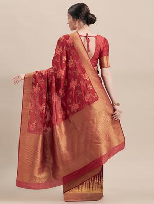 floral kanjivaram saree with blouse - 16870125 - Standard Image - 2