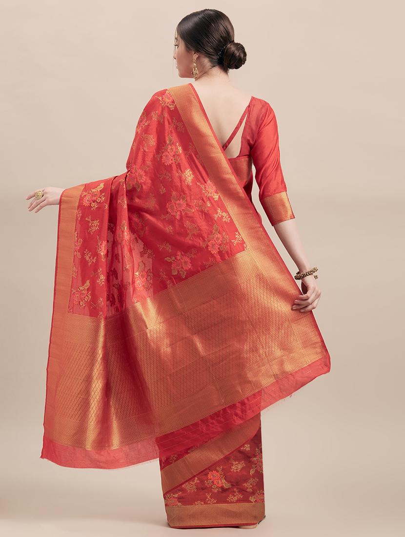 floral kanjivaram saree with blouse - 16870129 - Zoom Image - 2