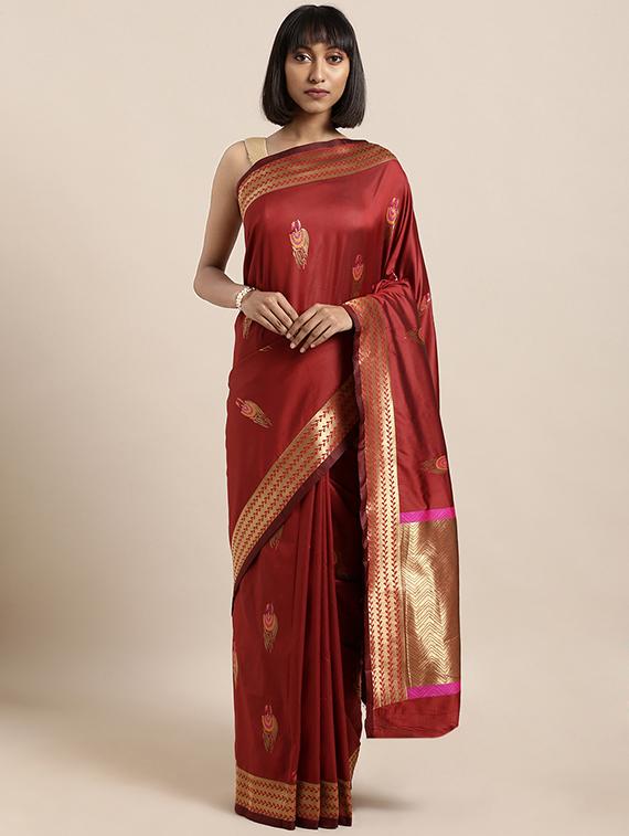 solid kanjivaram saree with blouse - 16870161 - Zoom Image - 1