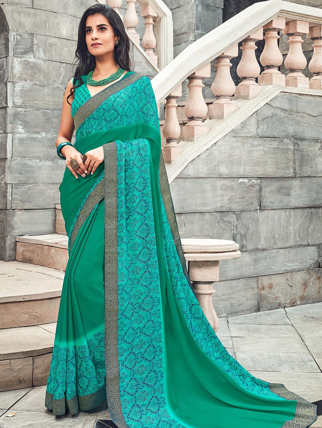 solid printed saree with blouse - 16870176 - Zoom Image - 1