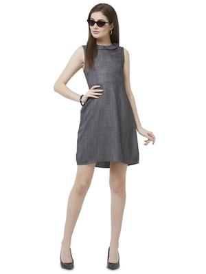grey viscose fit & flare dress - 16870734 - Standard Image - 4