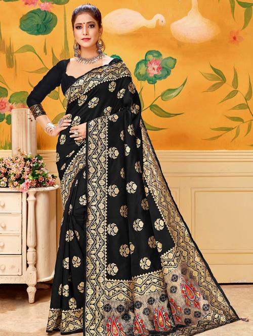 floral woven saree with blouse - 16871503 - Very Small Image - 1