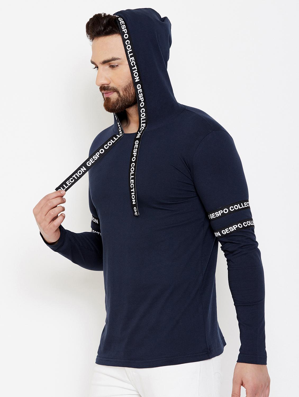 navy blue taped hooded t-shirt - 16871799 - Zoom Image - 2