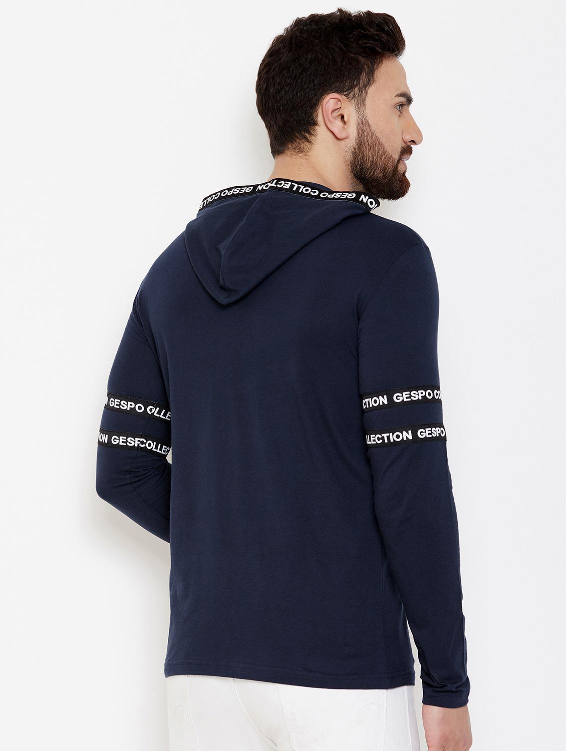 navy blue taped hooded t-shirt - 16871799 - Zoom Image - 3