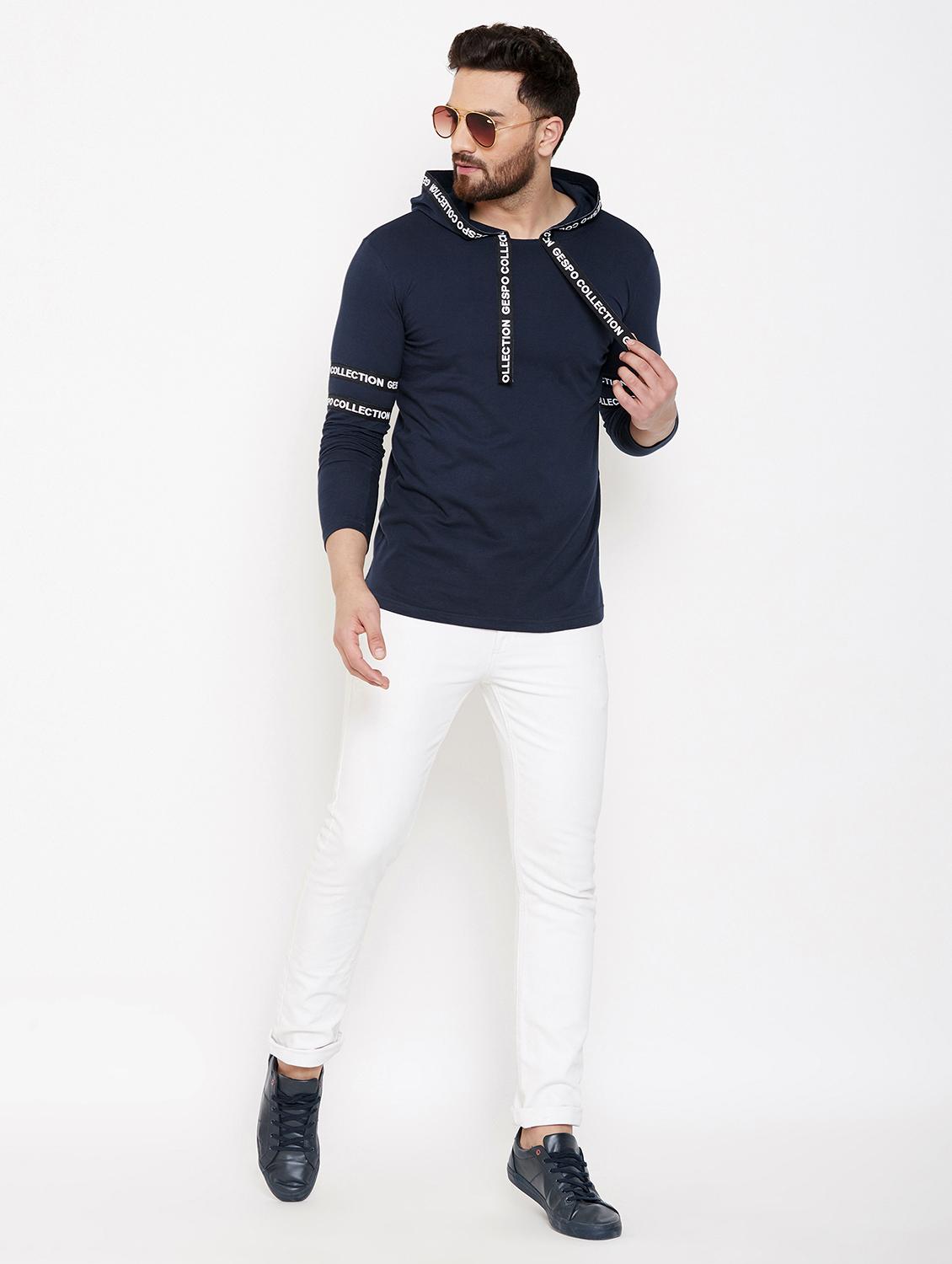 navy blue taped hooded t-shirt - 16871799 - Zoom Image - 4
