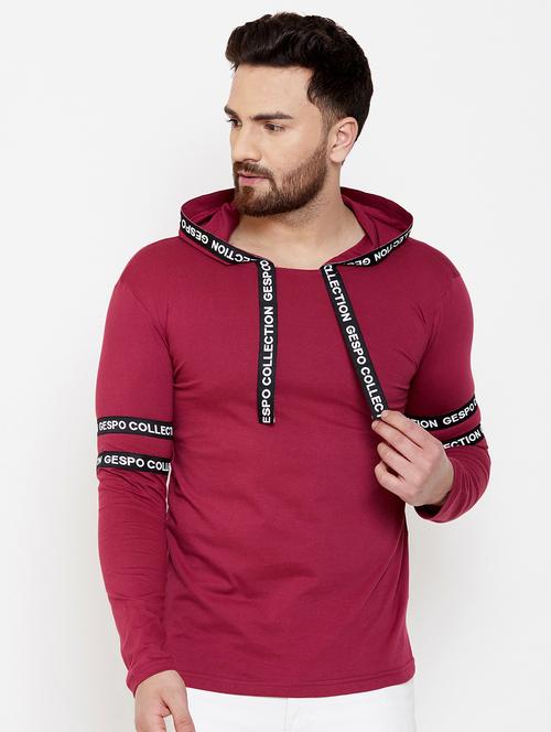 maroon taped hooded t-shirt - 16871804 - Standard Image - 1