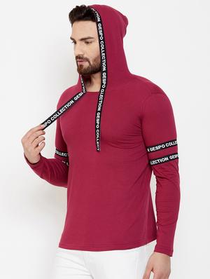 maroon taped hooded t-shirt - 16871804 - Standard Image - 2